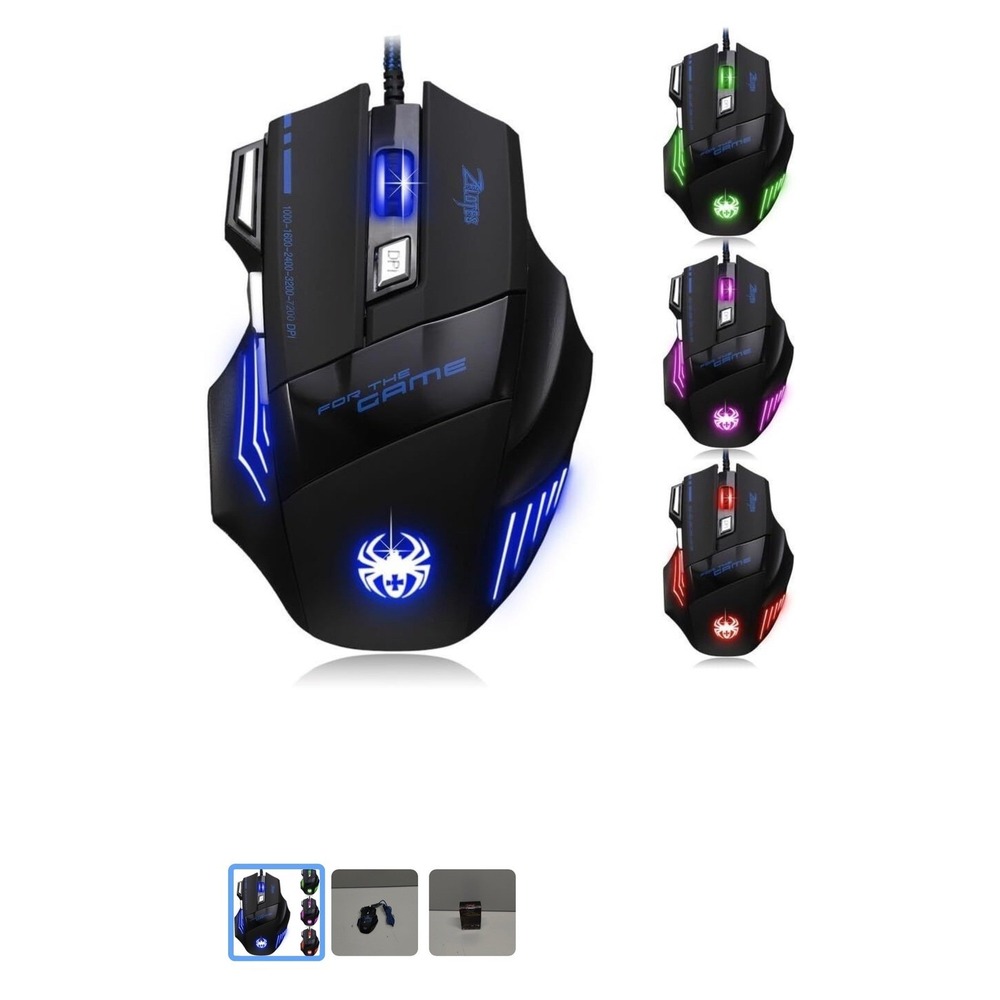 Zelotes T-80 Gaming Mouse 7200 DPI 7 Buttons LED Optical USB Wired Black